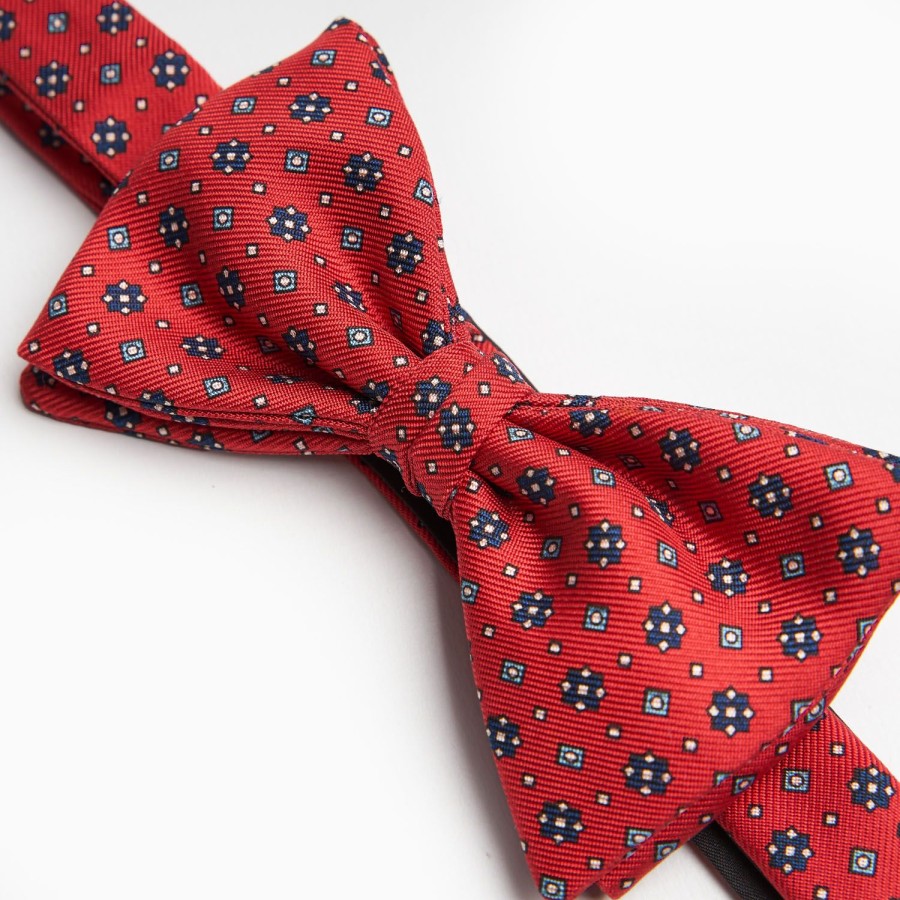 New E.Marinella Red Pre-Knotted Silk Bowtie- Small Flower Pattern