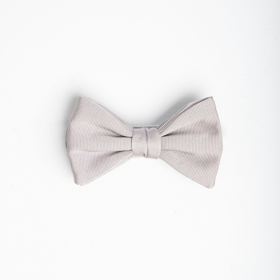 New E.Marinella Light Grey Pre-Knotted Silk Bowtie - Solid Color