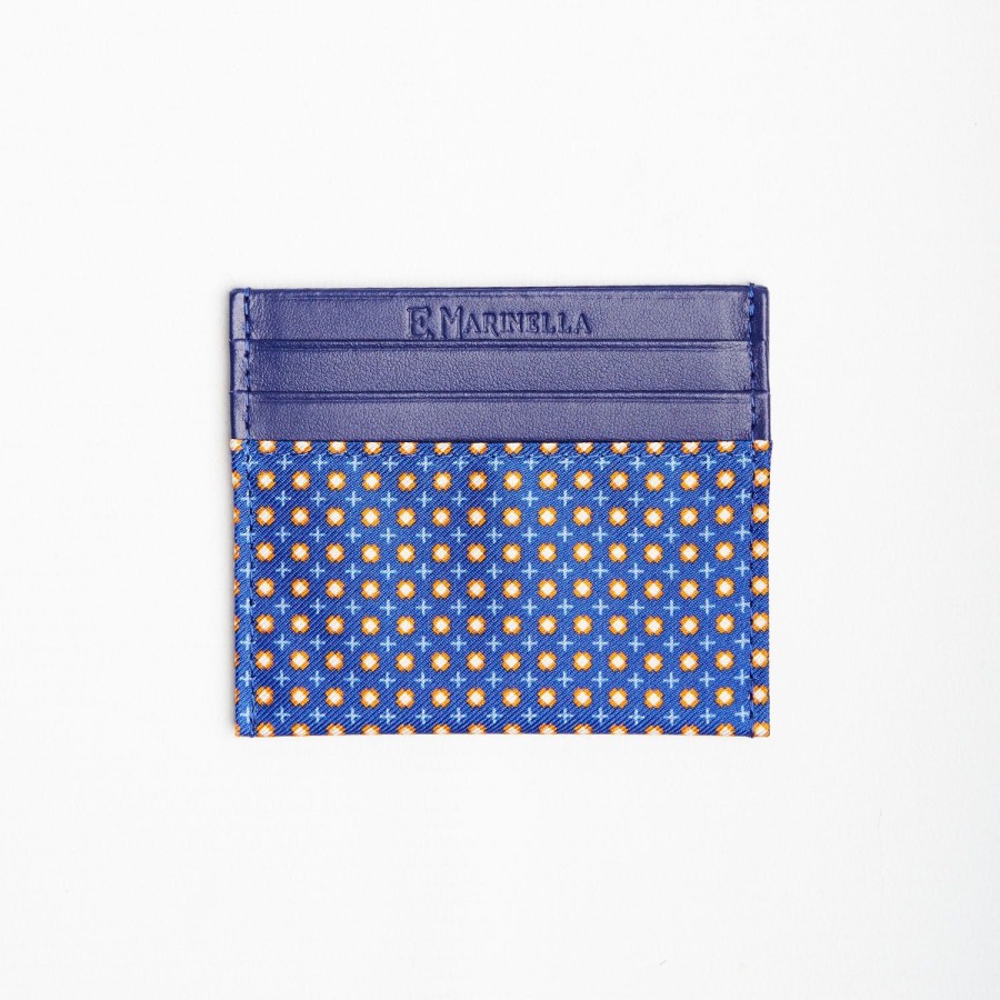 Clearance E.Marinella Bluette Leather And Silk Credit Card Holder 5 Compartments