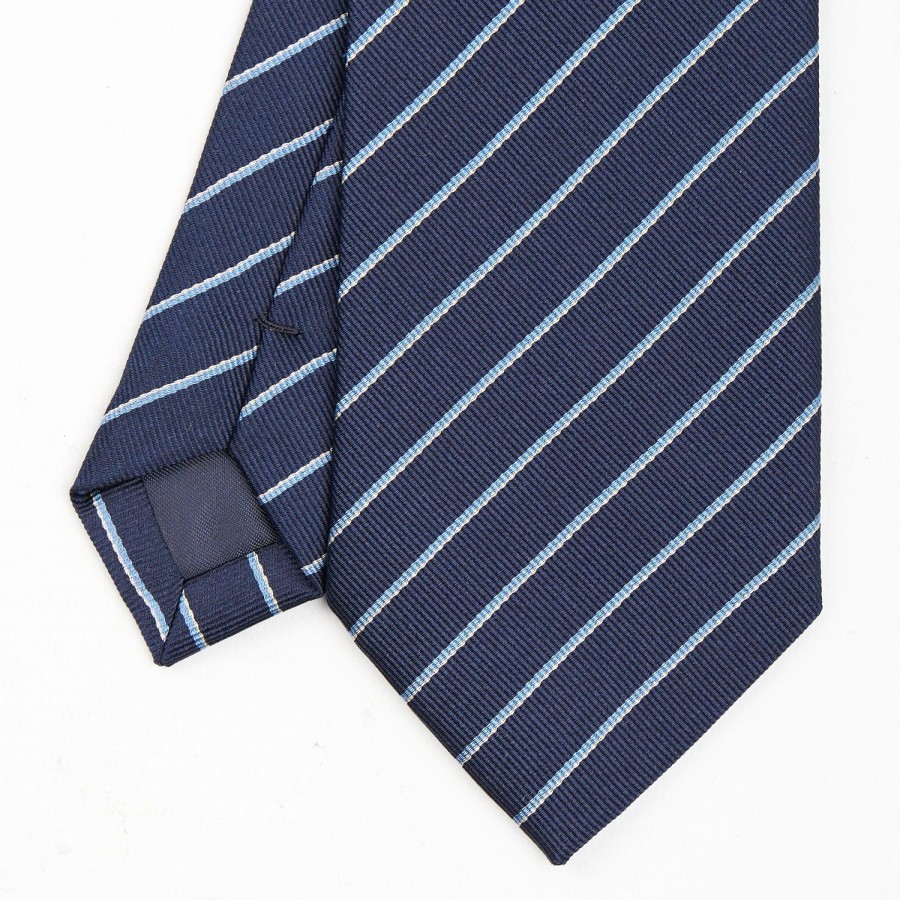 New E.Marinella Dark Blue Sartorial Striped Tie