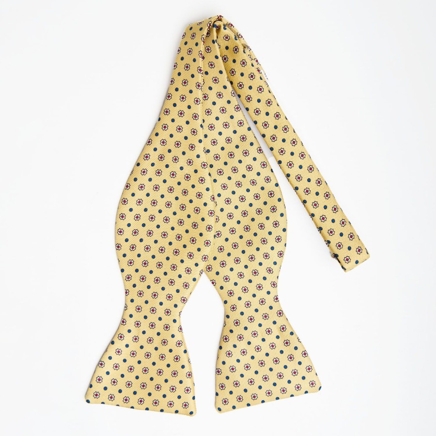 New E.Marinella Yellow Silk Bowtie To Self-Tie - Small Flower Pattern