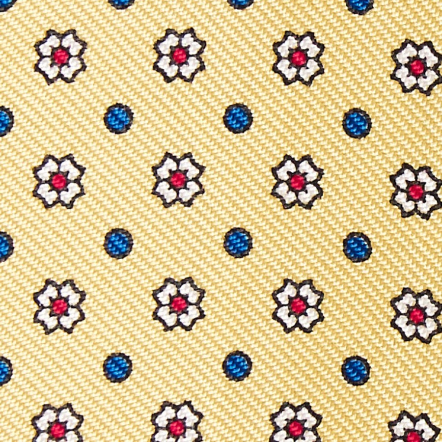 New E.Marinella Yellow Silk Bowtie To Self-Tie - Small Flower Pattern