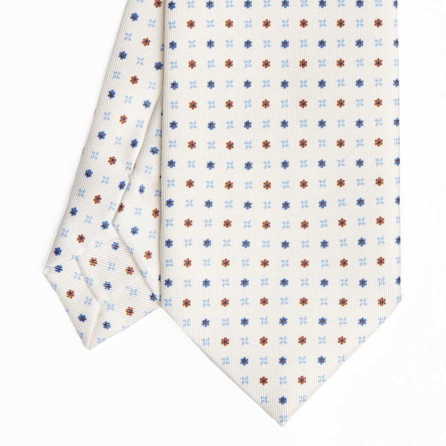 Wholesale E.Marinella White Sartorial Classic Silk Tie - Small Flower Pattern