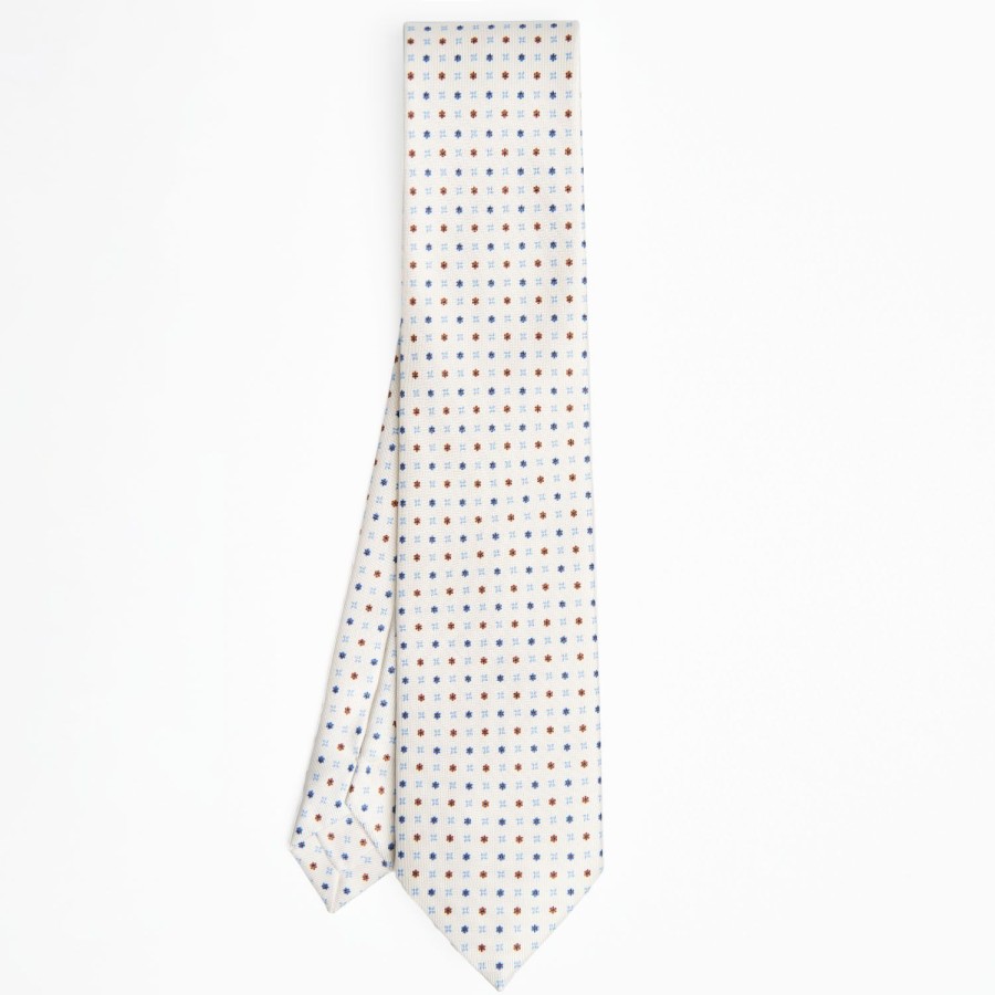 Wholesale E.Marinella White Sartorial Classic Silk Tie - Small Flower Pattern