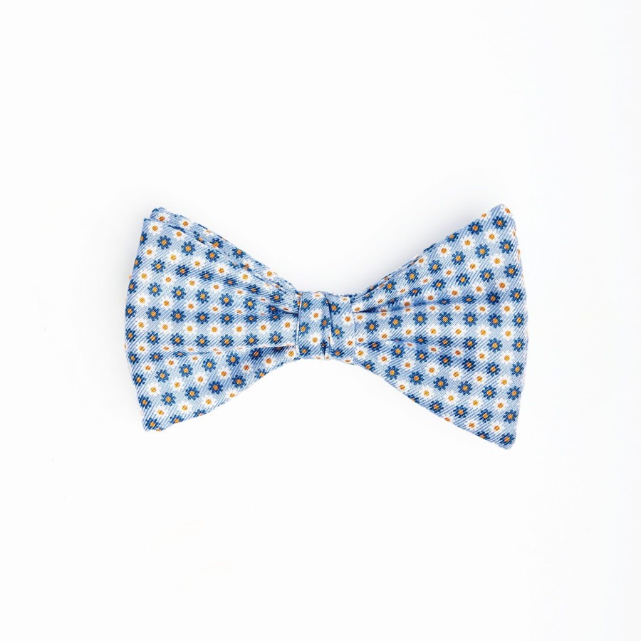 Clearance E.Marinella Light Blue Pre-Knotted Silk Bowtie - Small Flower Pattern