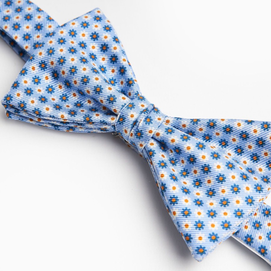 Clearance E.Marinella Light Blue Pre-Knotted Silk Bowtie - Small Flower Pattern