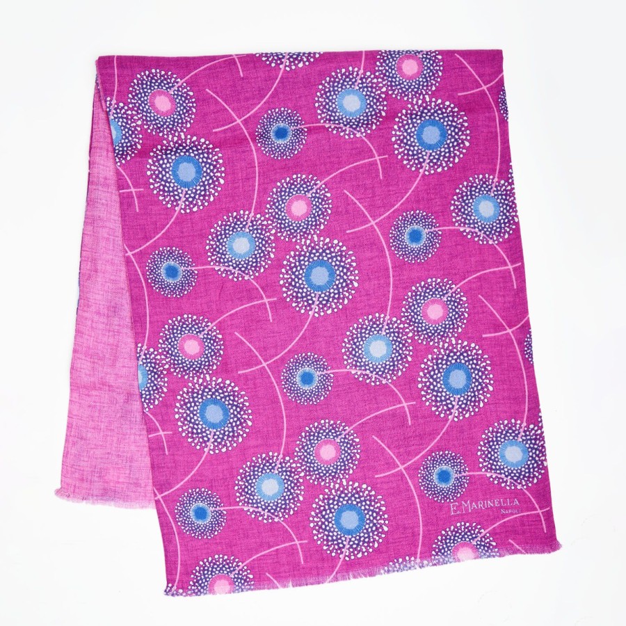 Wholesale E.Marinella Pink And Fuchsia Wool And Silk Scarf - Floral Pattern