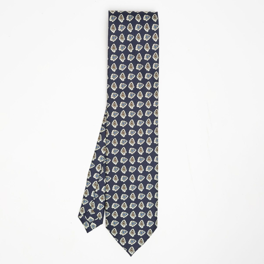 Clearance E.Marinella Dark Blue Heritage Collection Silk Tie - Large Flower Pattern