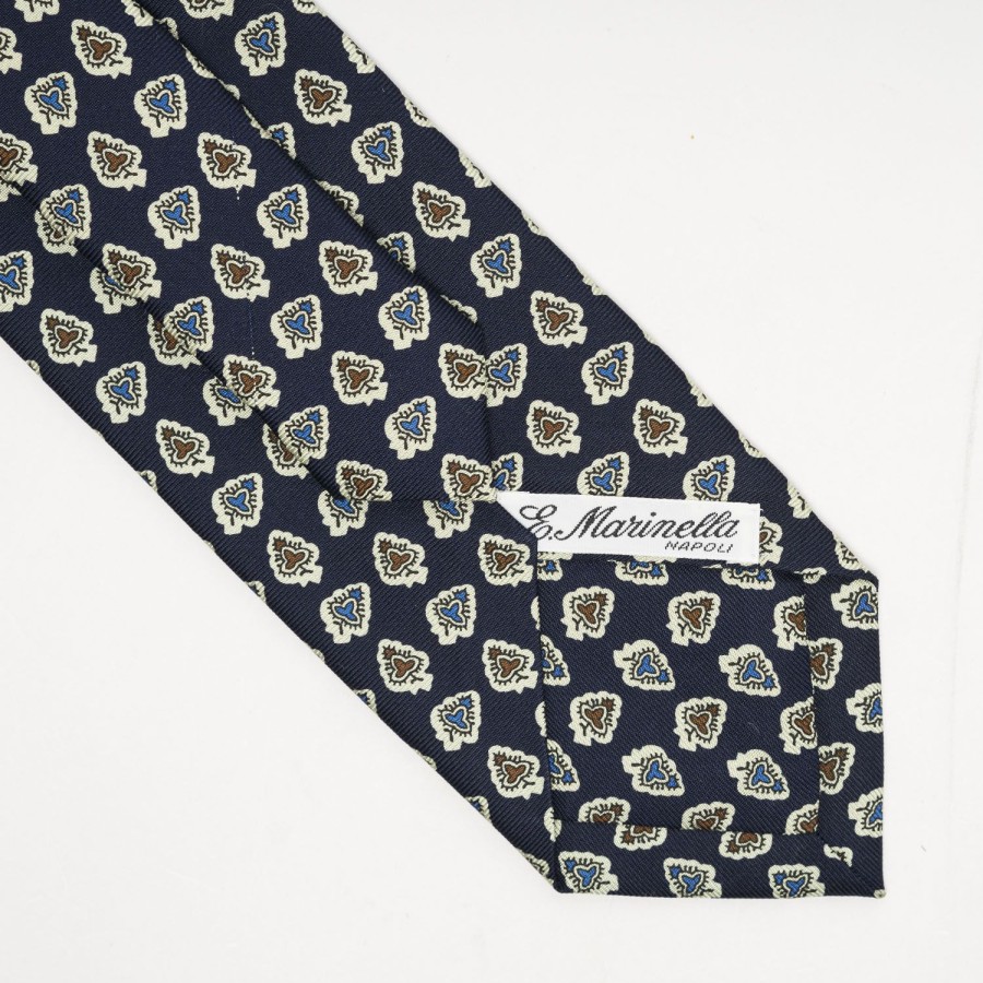 Clearance E.Marinella Dark Blue Heritage Collection Silk Tie - Large Flower Pattern