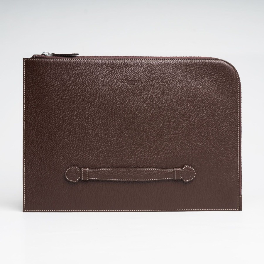 New E.Marinella Dark Brown Leather Portfolio With Strap