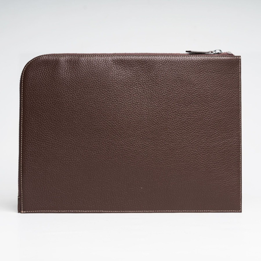 New E.Marinella Dark Brown Leather Portfolio With Strap