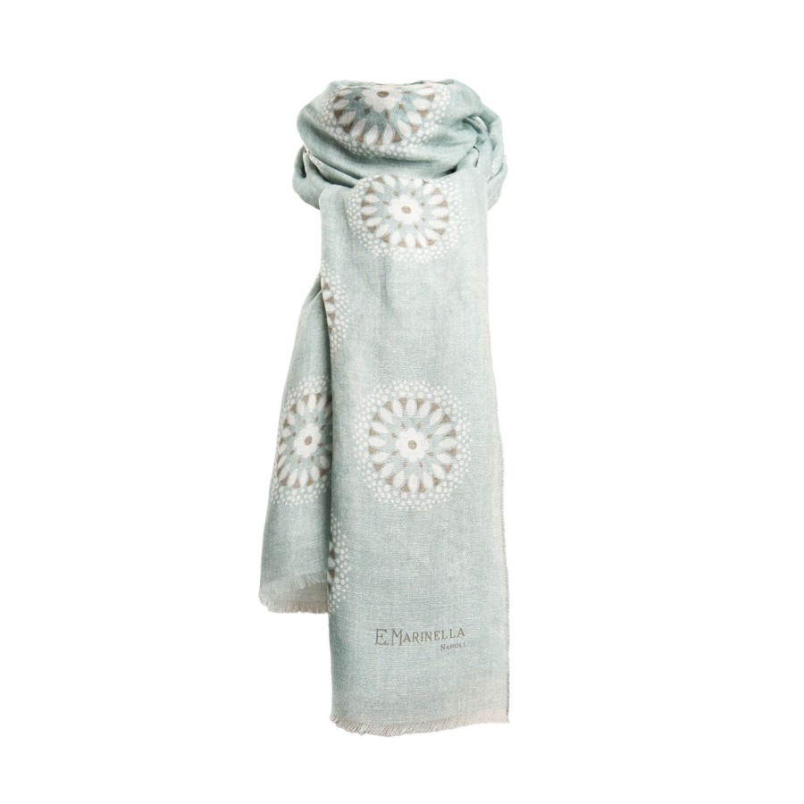 Wholesale E.Marinella Light Grey Cotton And Linen Scarf - Floral Medallions