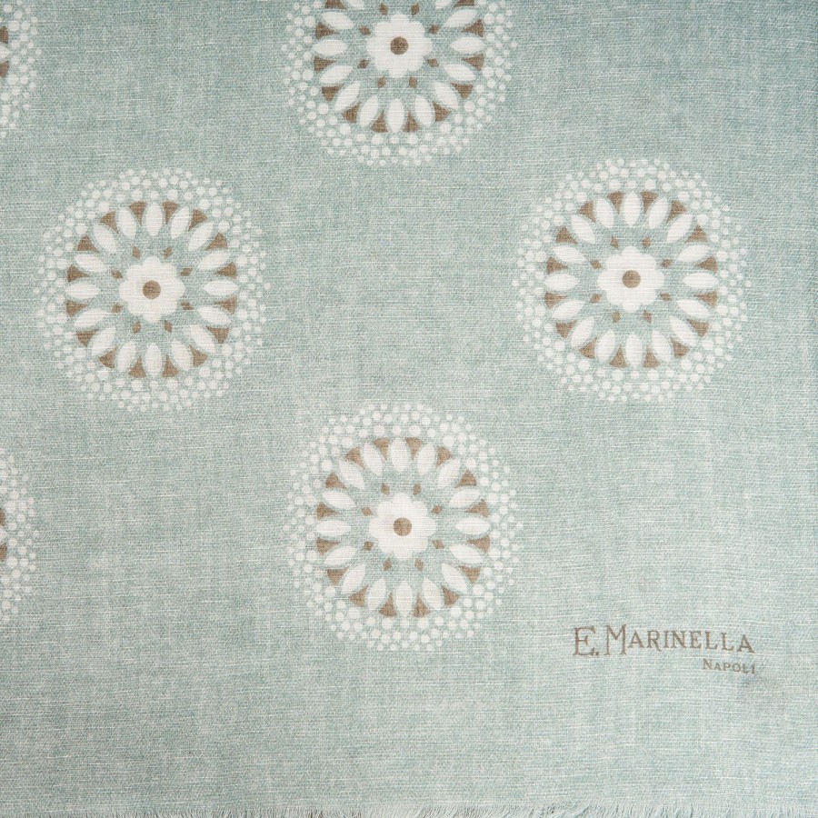 Wholesale E.Marinella Light Grey Cotton And Linen Scarf - Floral Medallions