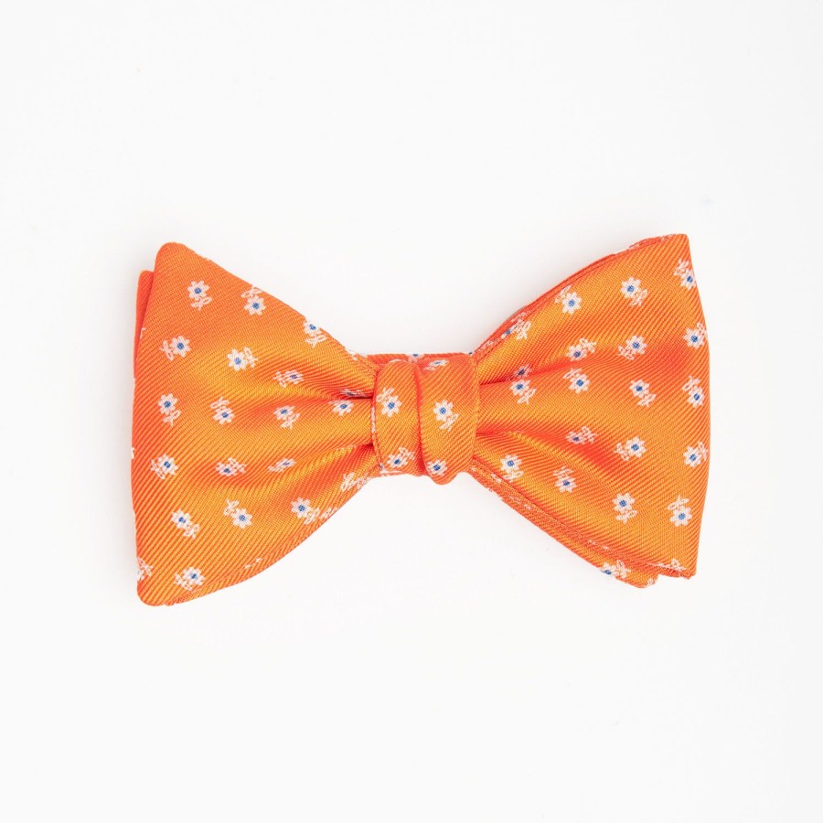 Wholesale E.Marinella Orange Pre-Knotted Bowtie - Small Flower Pattern