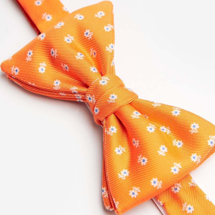 Wholesale E.Marinella Orange Pre-Knotted Bowtie - Small Flower Pattern