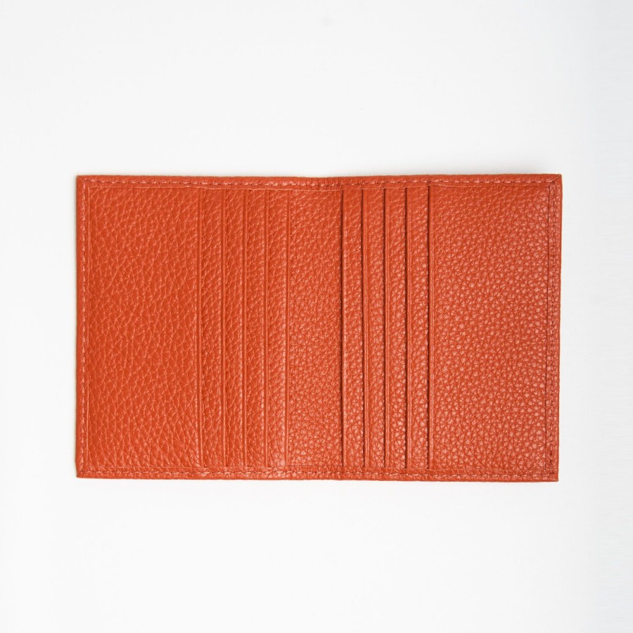 New E.Marinella Orange Hammered Leather Folding Card Holder - 10 Compartments