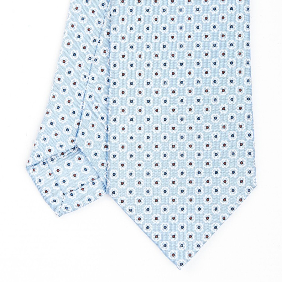 Best E.Marinella Light Blue Sartorial Classic Silk Tie - Small Flower Pattern