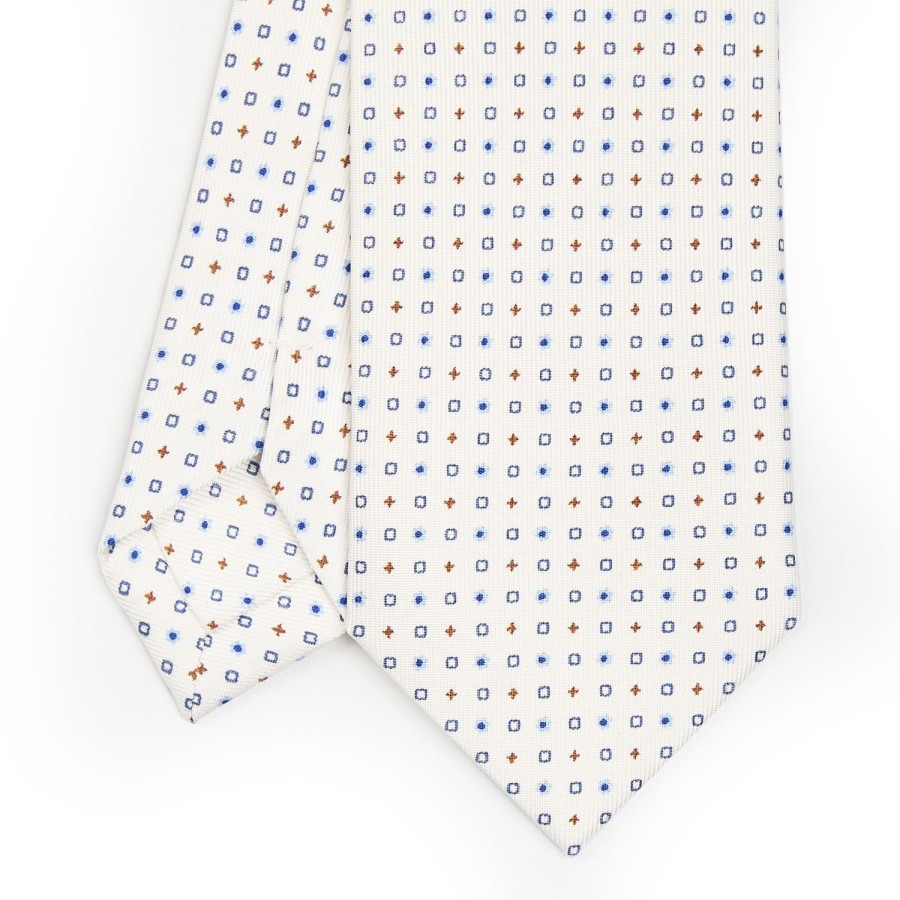 New E.Marinella White Sartorial 7 Cm Silk Tie - Small Flower Pattern