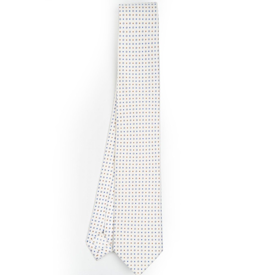 New E.Marinella White Sartorial 7 Cm Silk Tie - Small Flower Pattern