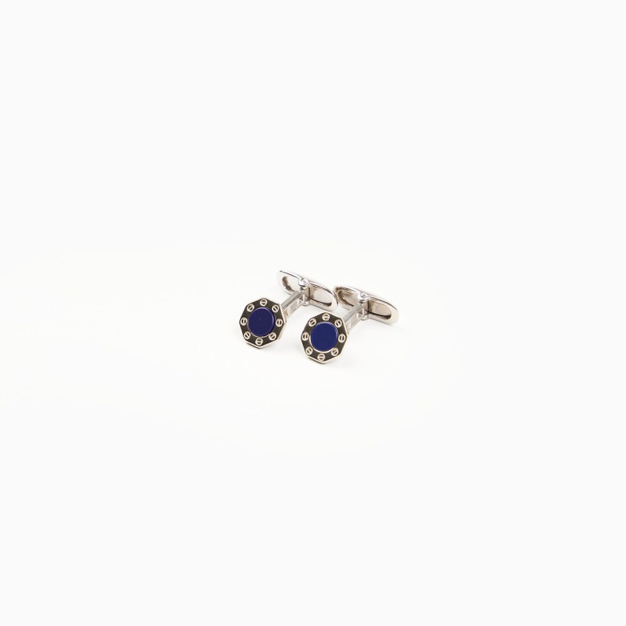 Best E.Marinella Octagonal Cufflinks With Lapis In Silver