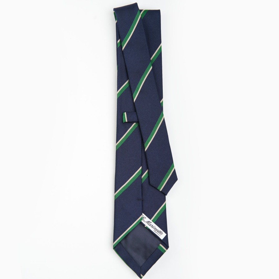 New E.Marinella Dark Blue Sartorial Striped Silk Tie