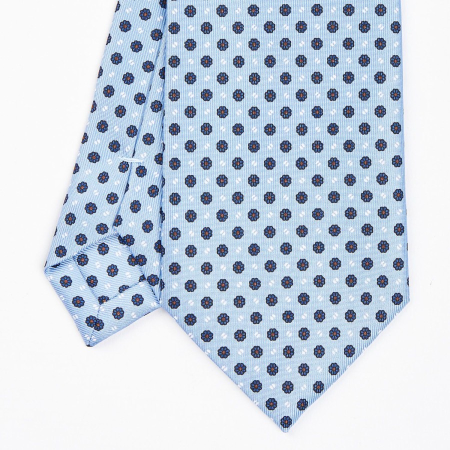 New E.Marinella Light Blue Sartorial Classic Silk Tie - Small Flower Pattern