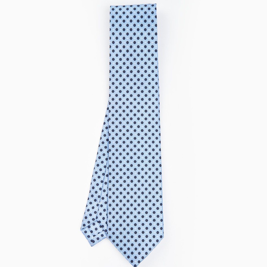 New E.Marinella Light Blue Sartorial Classic Silk Tie - Small Flower Pattern