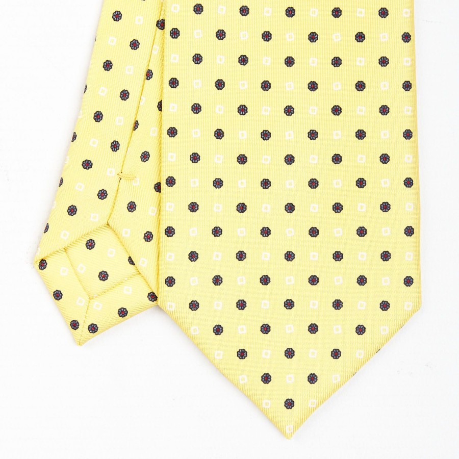 New E.Marinella Yellow Extra Long Sartorial Silk Tie Small Flower Pattern