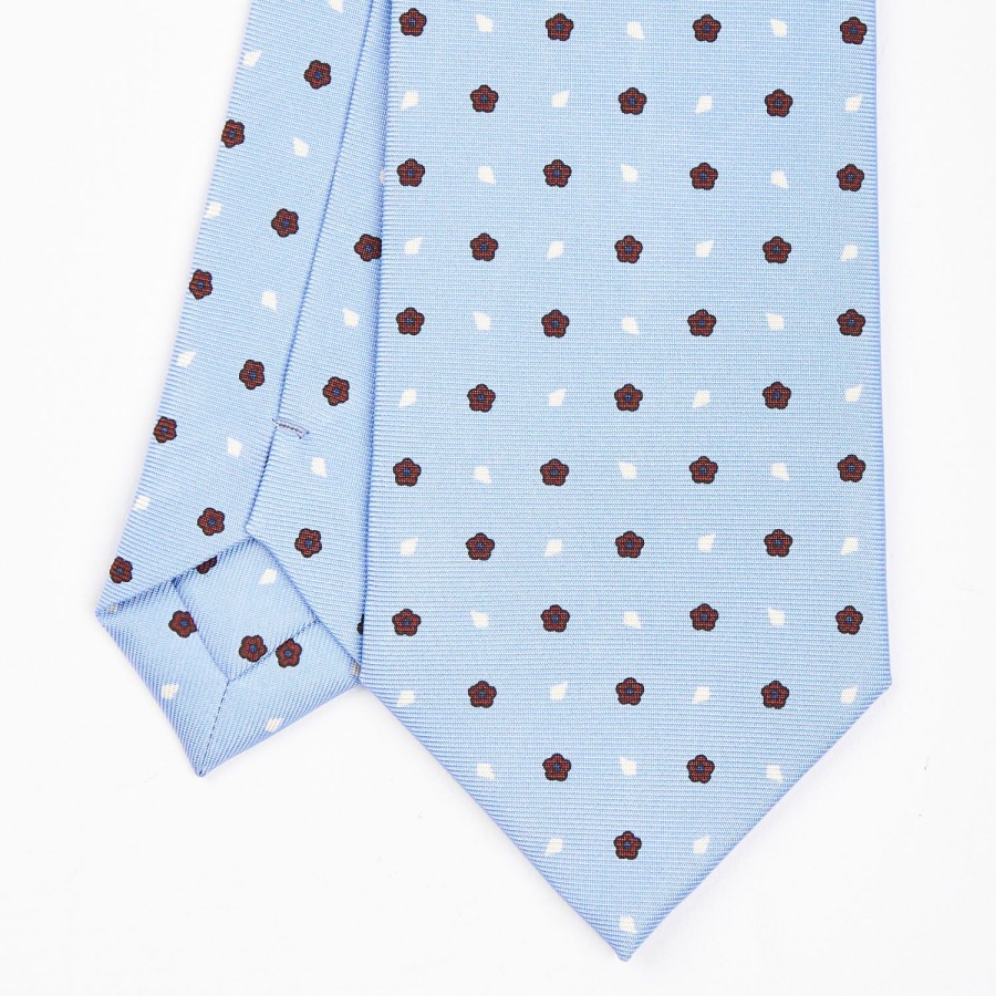 Clearance E.Marinella Light Blue Sartorial Classic Silk Tie - Small Flower Designs