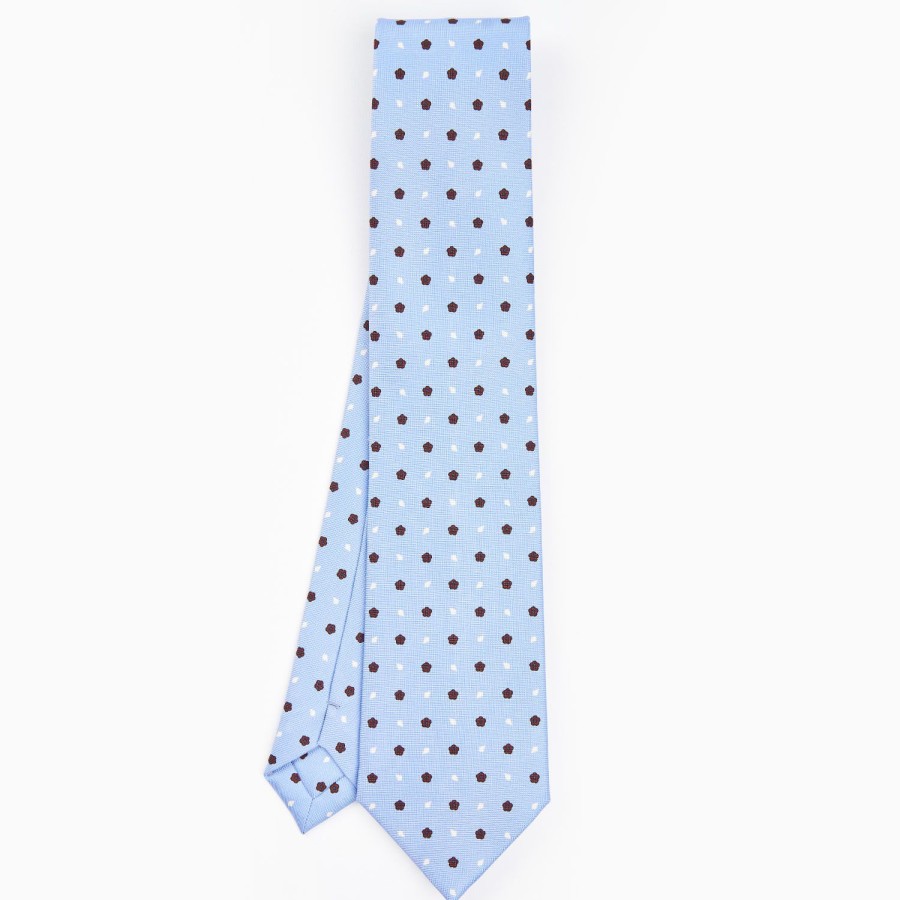 Clearance E.Marinella Light Blue Sartorial Classic Silk Tie - Small Flower Designs