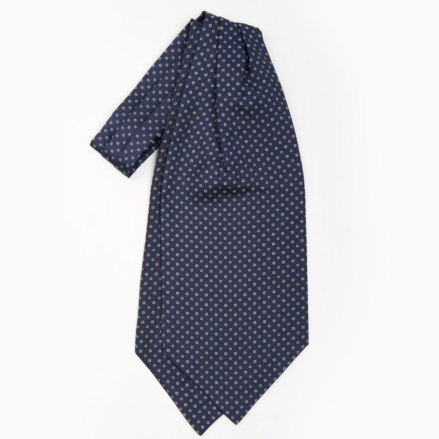 Online E.Marinella Dark Blue Silk Ascot Tie - Small Flower Designs