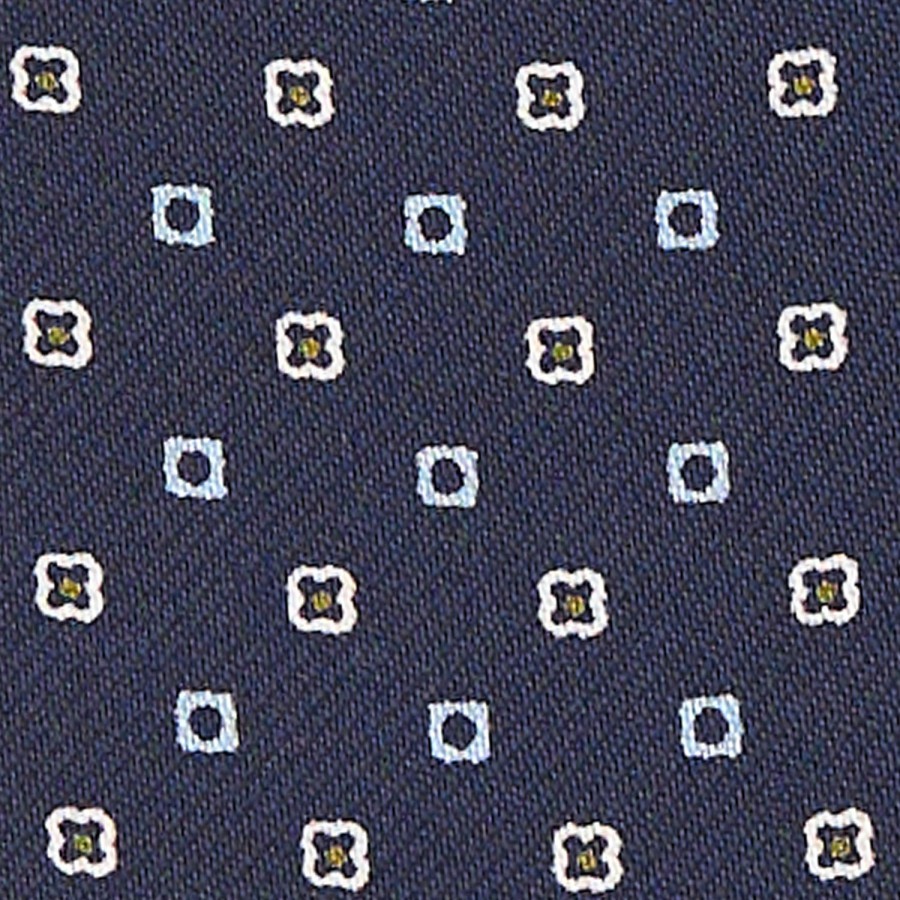 Online E.Marinella Dark Blue Silk Ascot Tie - Small Flower Designs