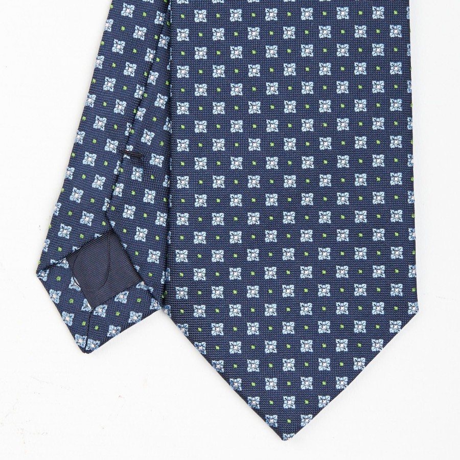 Hot E.Marinella Dark Blue Sartorial Jacquard Silk Tie - Large Flower Patterns