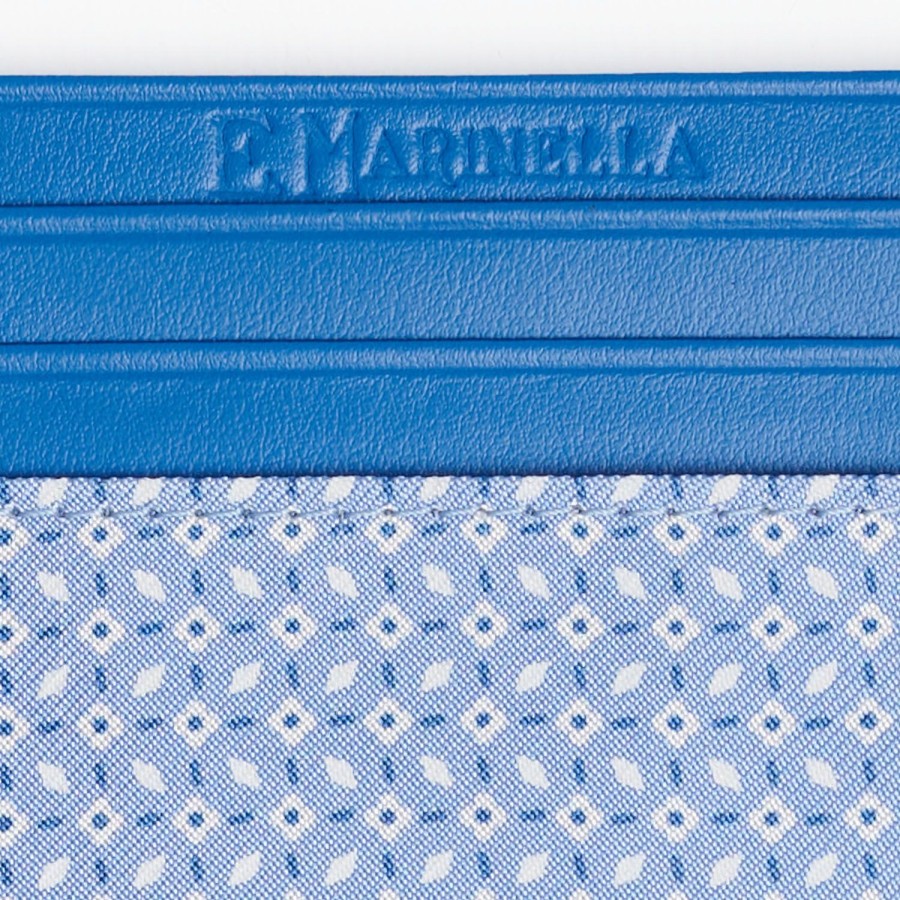 Online E.Marinella Bluette Leather And Silk Credit Card Holder - 5 Compartments