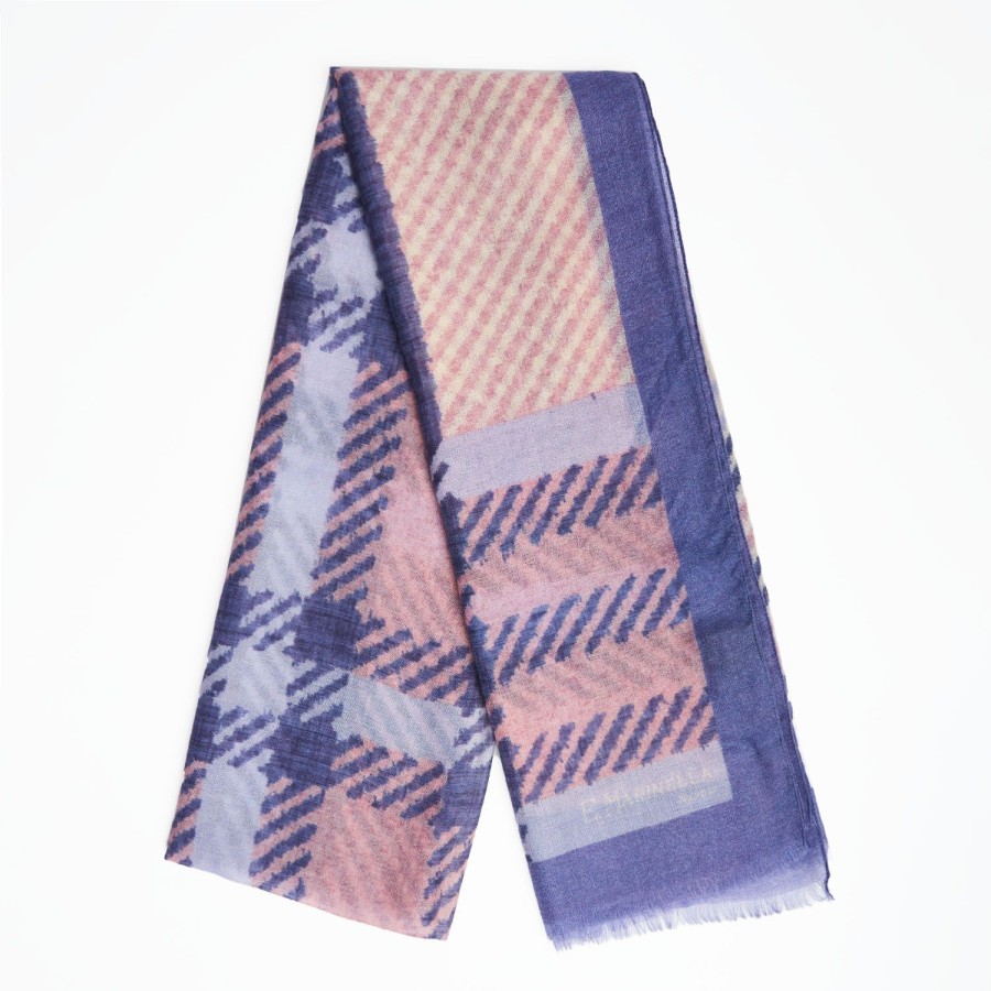 New E.Marinella Violet Cashmere And Silk Stole - Tartan Pattern