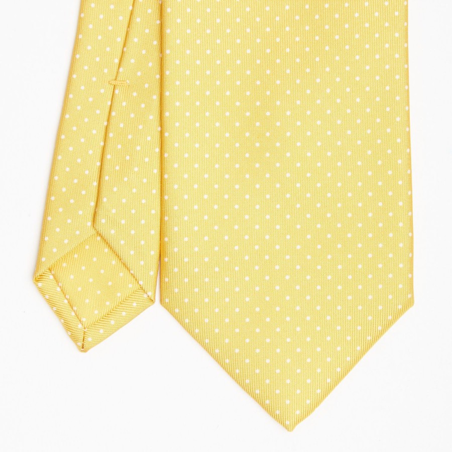 New E.Marinella Yellow Sartorial Classic Silk Tie Polka Dot Pattern