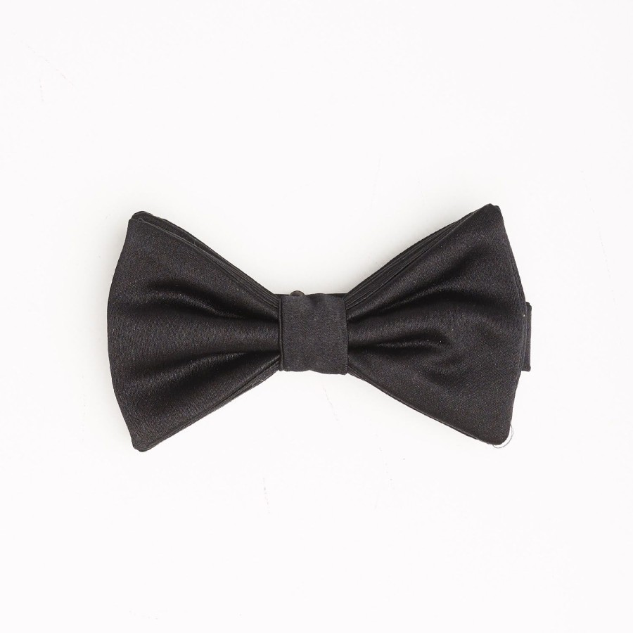 Hot E.Marinella Black Pre-Knotted Silk Satin Bowtie - Solid Color