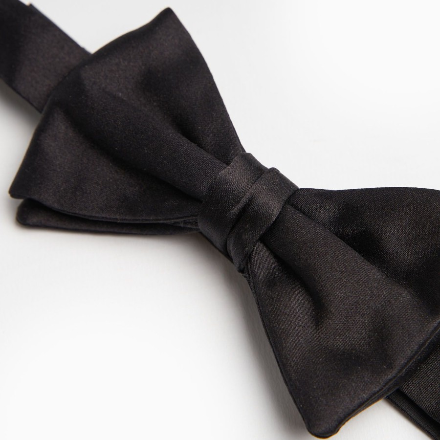 Hot E.Marinella Black Pre-Knotted Silk Satin Bowtie - Solid Color