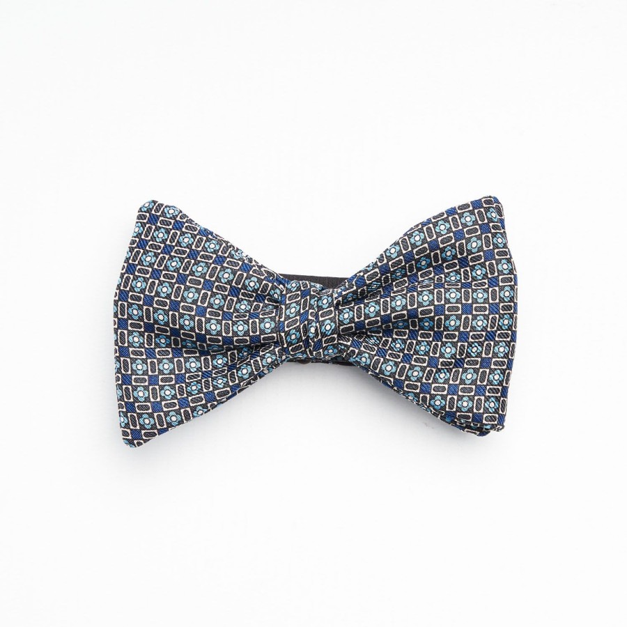 Clearance E.Marinella Dark Grey Pre-Knotted Silk Bowtie- Small Flower Pattern