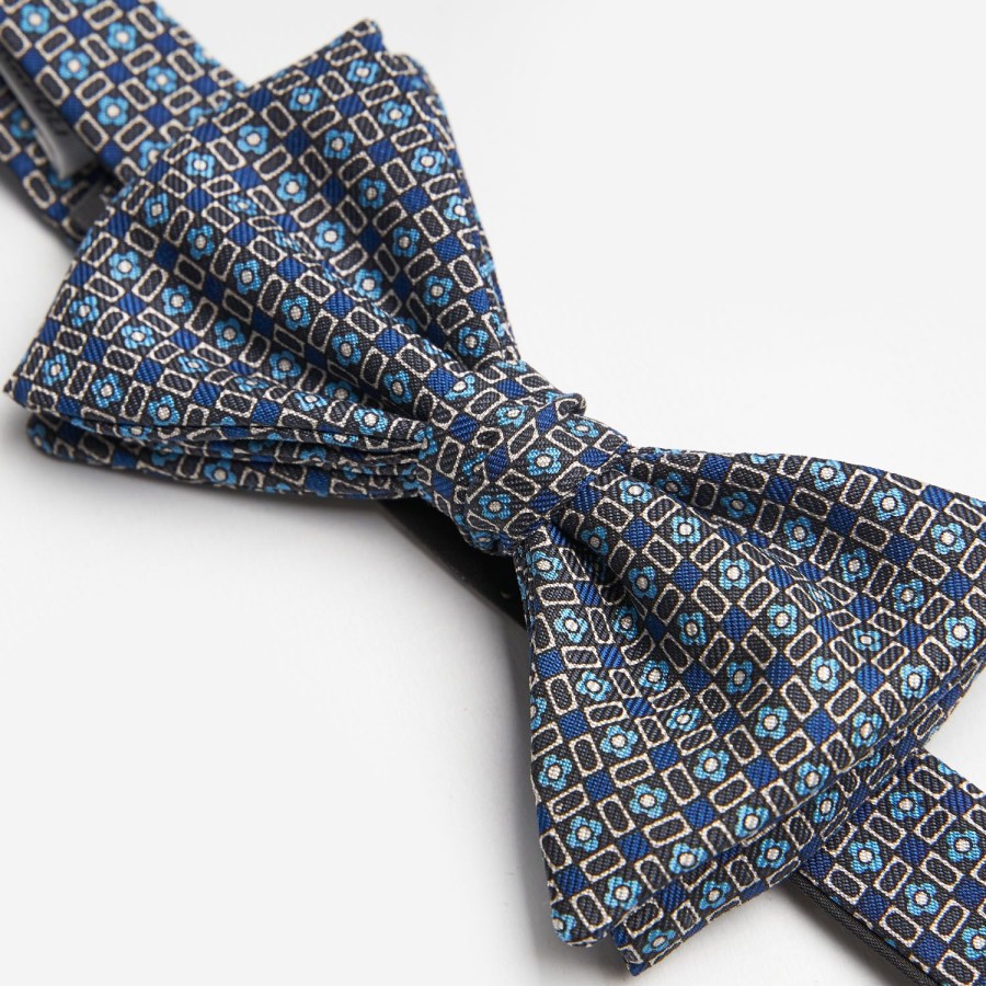 Clearance E.Marinella Dark Grey Pre-Knotted Silk Bowtie- Small Flower Pattern