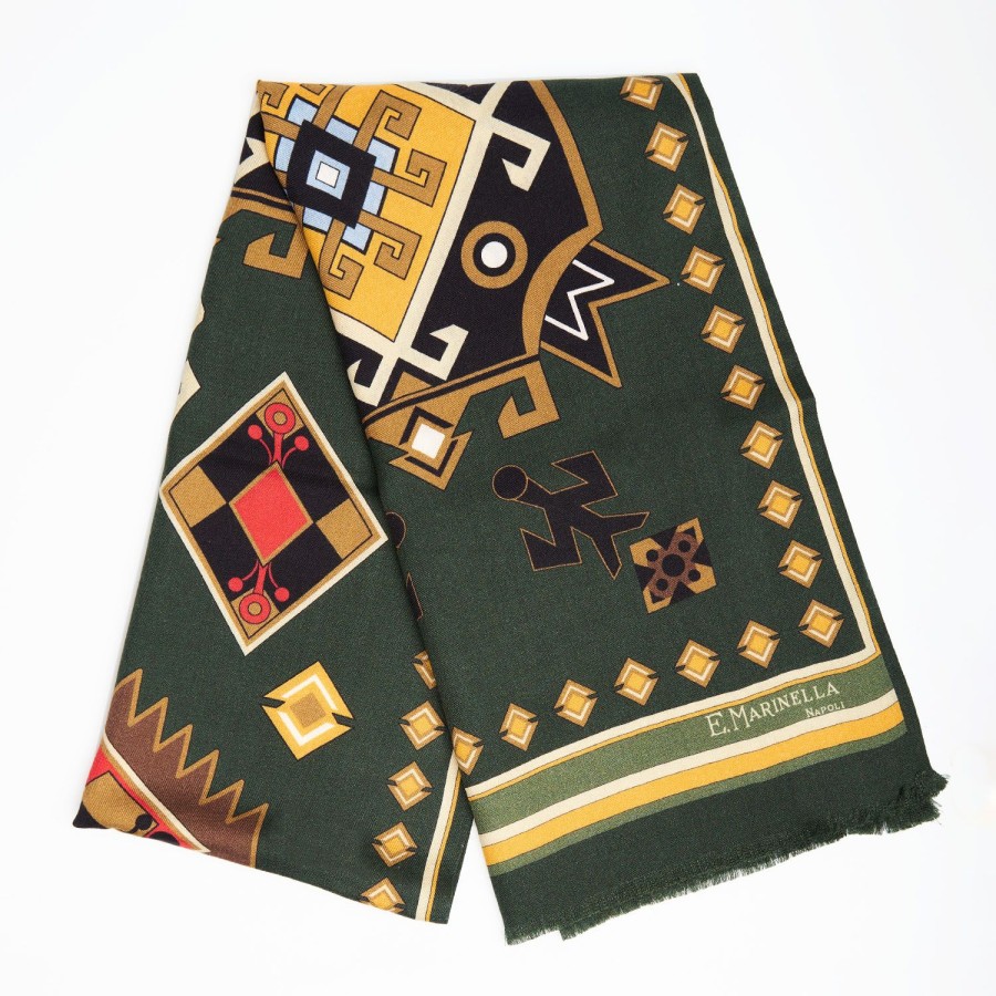 Best E.Marinella Green Wool And Silk Scarf With Geometric Design