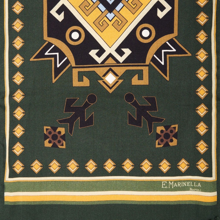 Best E.Marinella Green Wool And Silk Scarf With Geometric Design