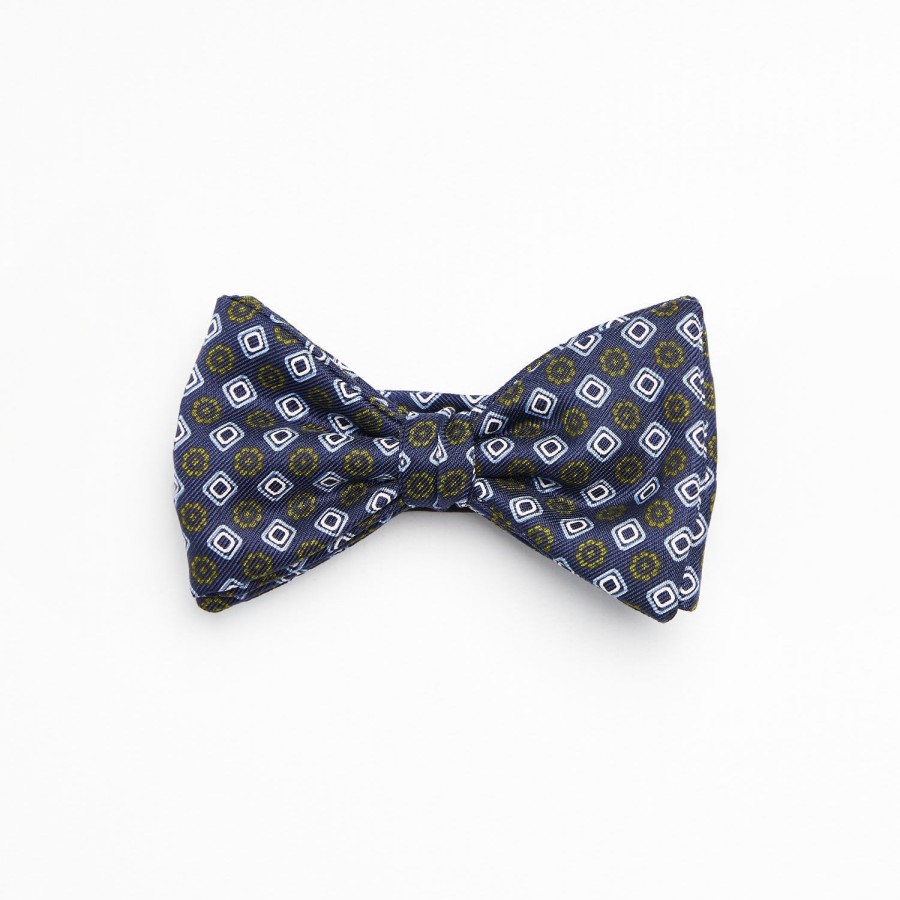 New E.Marinella Blue Pre-Knotted Silk Bowtie- Large Flower Pattern