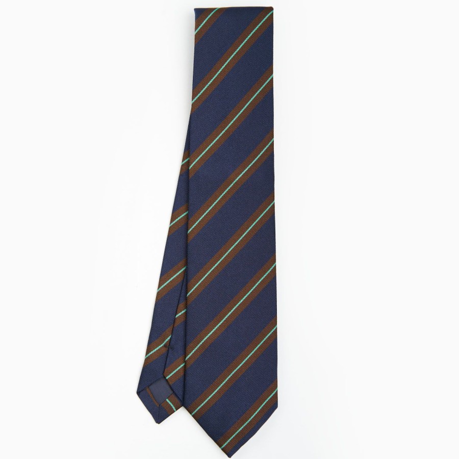 New E.Marinella Dark Blue Sartorial Striped Silk Tie