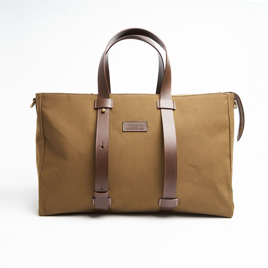 Online E.Marinella Light Brown Canvas Weekend Bag With Leather Trim