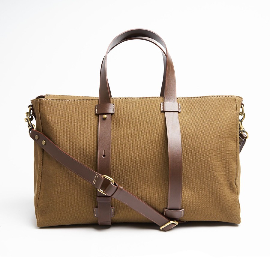 Online E.Marinella Light Brown Canvas Weekend Bag With Leather Trim