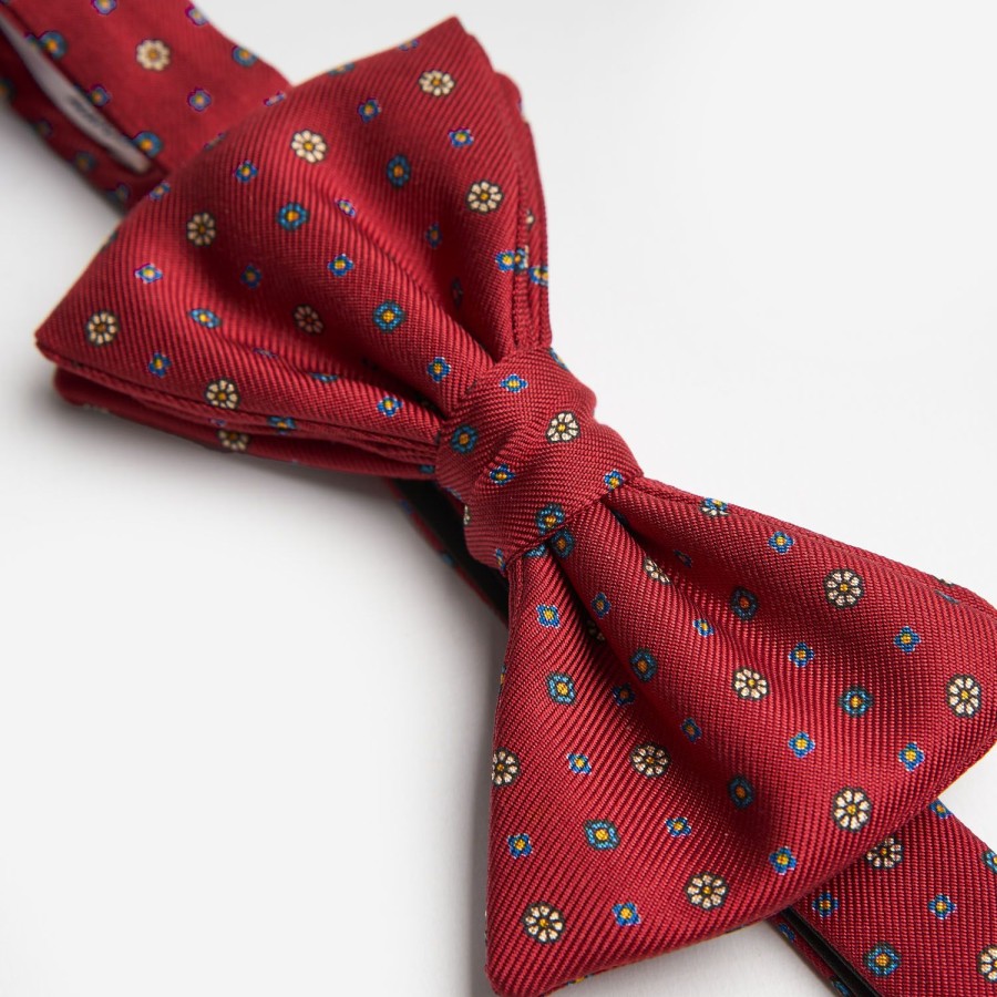 Wholesale E.Marinella Burgundy Pre-Knotted Silk Bowtie- Small Flower Pattern