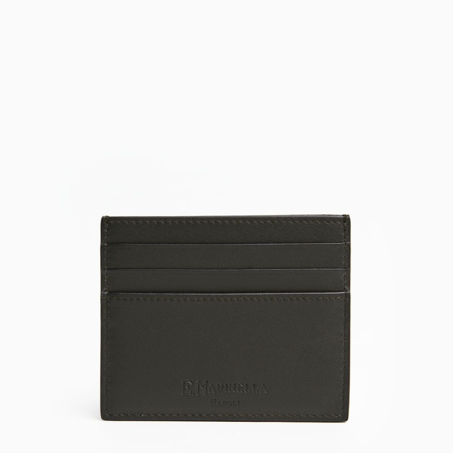 Clearance E.Marinella Dark Green Leather Credit Card Holder - 7 Compartments