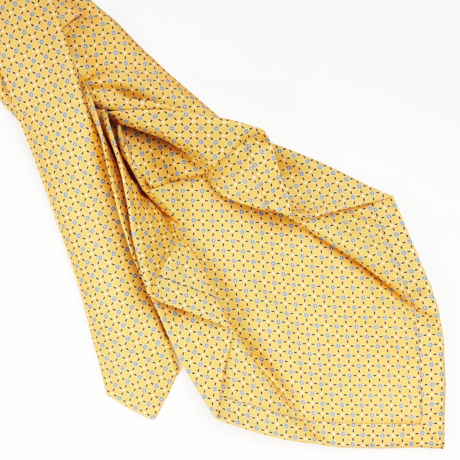 Hot E.Marinella Yellow 7 Fold Sartorial Silk Tie - Small Flower Pattern