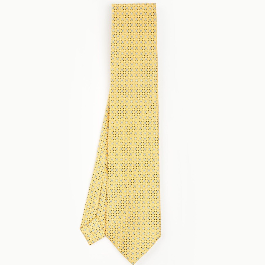 Hot E.Marinella Yellow 7 Fold Sartorial Silk Tie - Small Flower Pattern